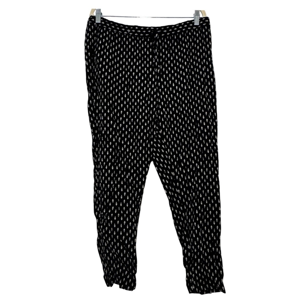 Chaps Denim Womens Large Black White Geometric Print Drawstring Jogger Pants